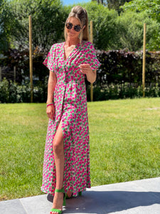 Stonefield Fashion - www.stonefieldfashion.be - Long Flower Dress Pink/Green