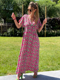 Stonefield Fashion - www.stonefieldfashion.be - Long Flower Dress Pink/Green